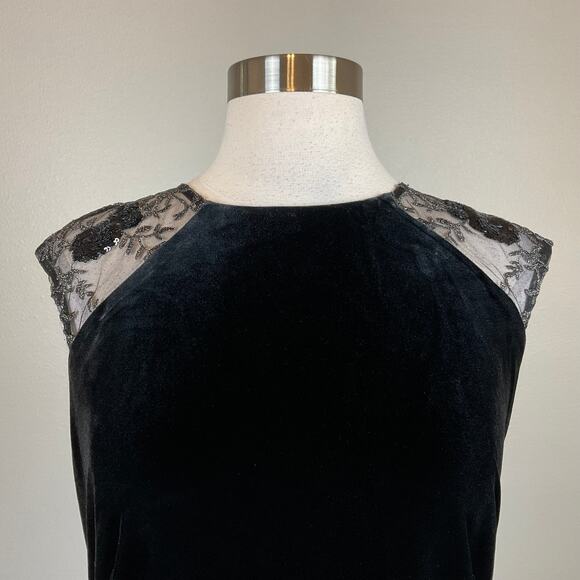 Ralph Lauren Black Sequin Velvet Midi Sheath Cocktail Dress Size 14 Short Sleeve - Picture 5 of 13